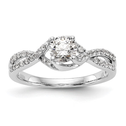 14K Weißgold Kreuz (holds 1/2 Karat (5.2mm) Rund Mittig) 1/4 Diamant Halbfassung Verlobungsring