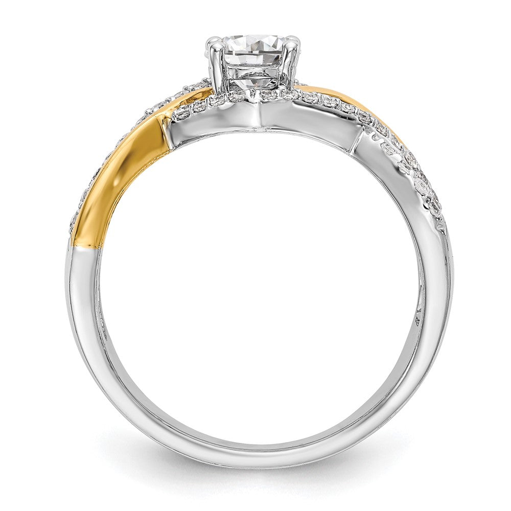 14K Bicolor Kreuz (holds 1/2 Karat (5.2mm) Rund Mittig) 1/3 Diamant Halbfassung Verlobungsring