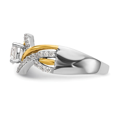 14K Bicolor Kreuz (holds 1/2 Karat (5.2mm) Rund Mittig) 1/3 Diamant Halbfassung Verlobungsring