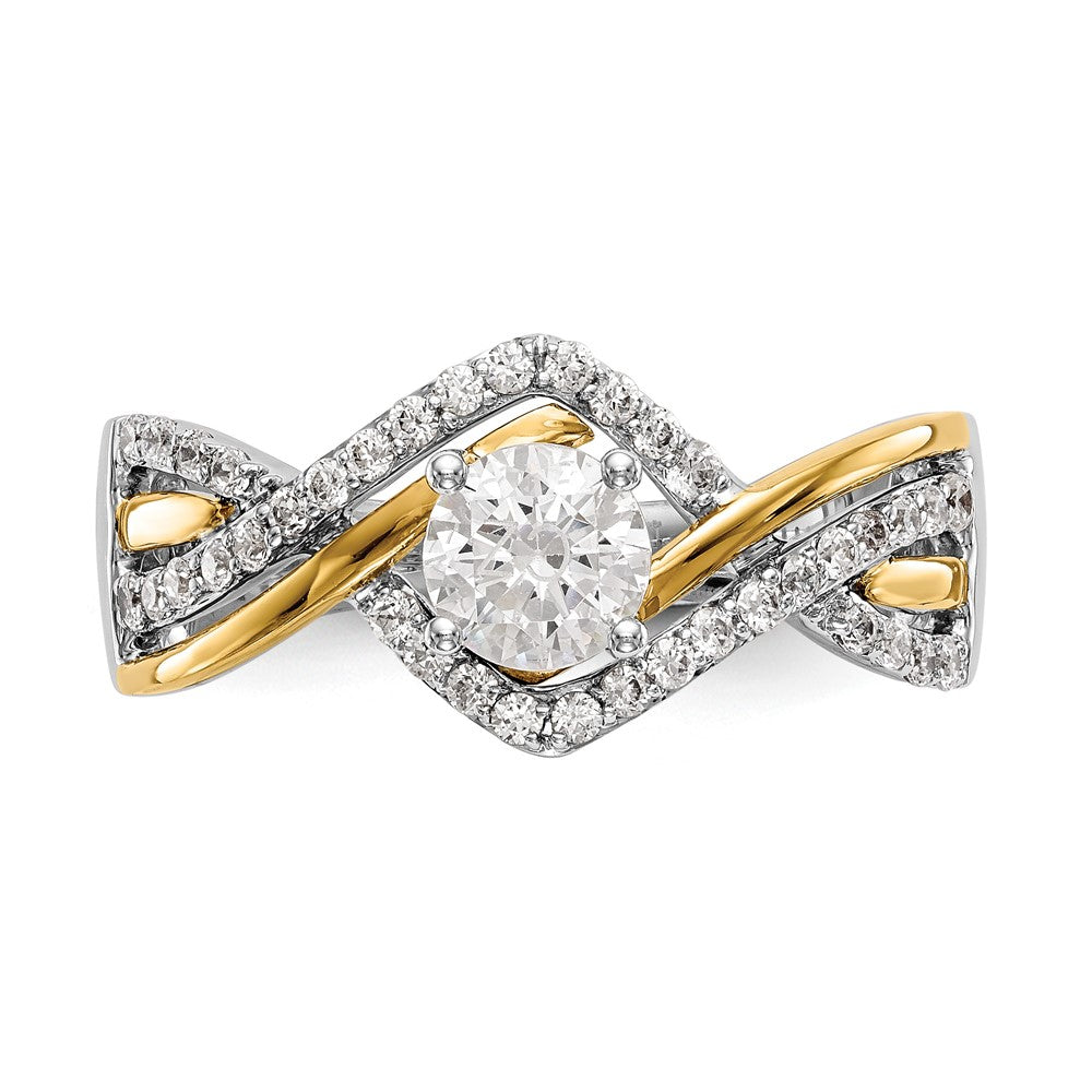 14K Bicolor Kreuz (holds 1/2 Karat (5.2mm) Rund Mittig) 1/3 Diamant Halbfassung Verlobungsring