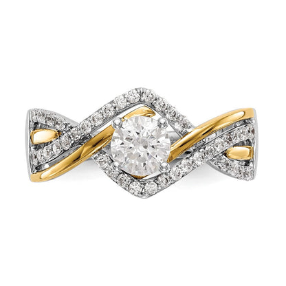 14K Bicolor Kreuz (holds 1/2 Karat (5.2mm) Rund Mittig) 1/3 Diamant Halbfassung Verlobungsring
