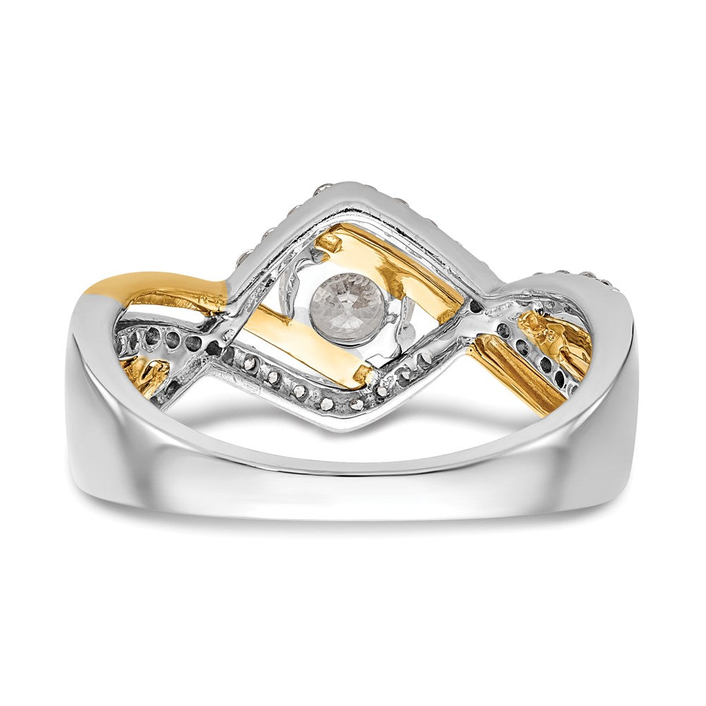 14K Bicolor Kreuz (holds 1/2 Karat (5.2mm) Rund Mittig) 1/3 Diamant Halbfassung Verlobungsring