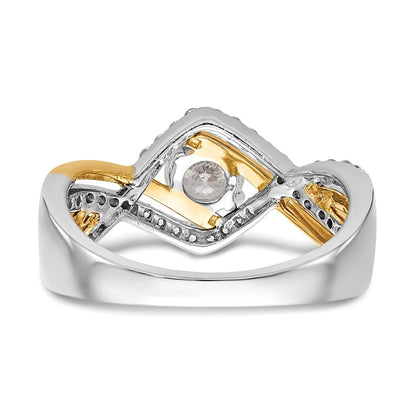 14K Bicolor Kreuz (holds 1/2 Karat (5.2mm) Rund Mittig) 1/3 Diamant Halbfassung Verlobungsring