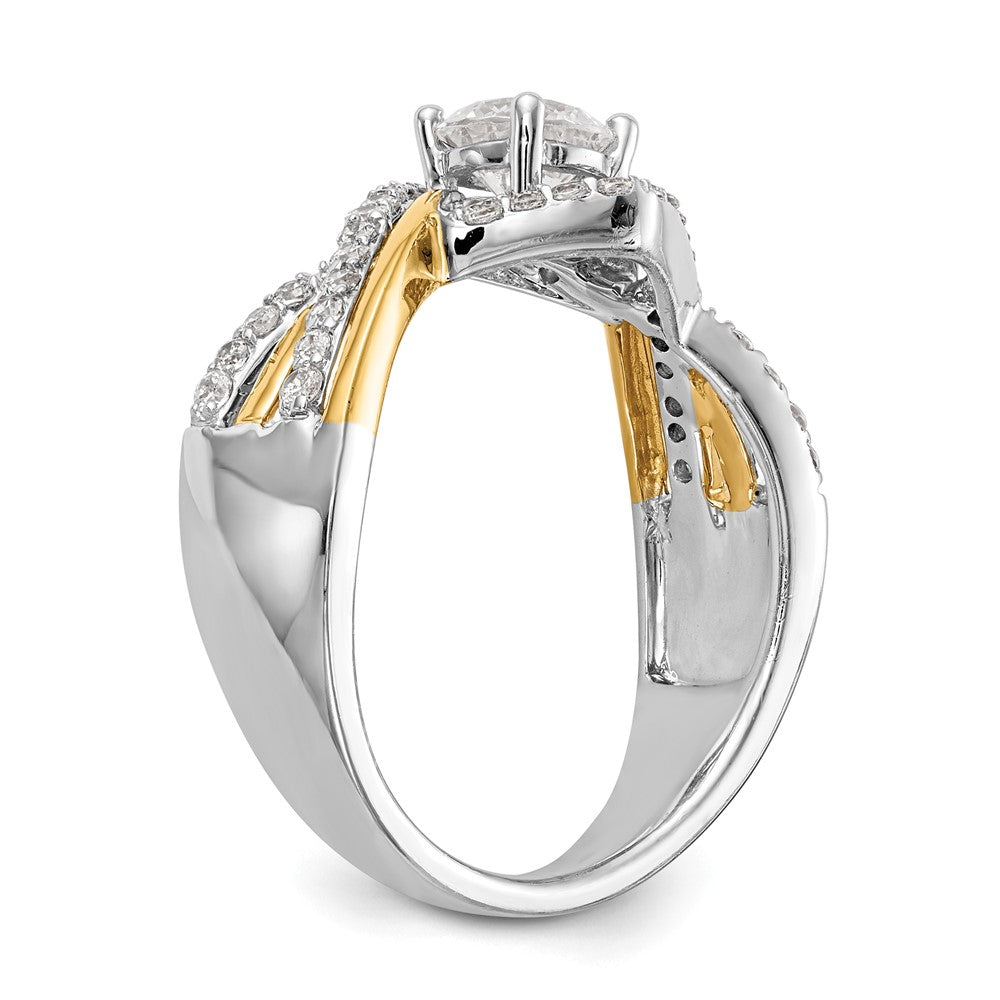 14K Bicolor Kreuz (holds 1/2 Karat (5.2mm) Rund Mittig) 1/3 Diamant Halbfassung Verlobungsring