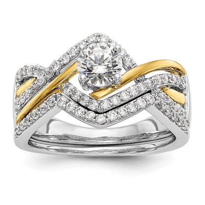 14K Bicolor Kreuz (holds 1/2 Karat (5.2mm) Rund Mittig) 1/3 Diamant Halbfassung Verlobungsring