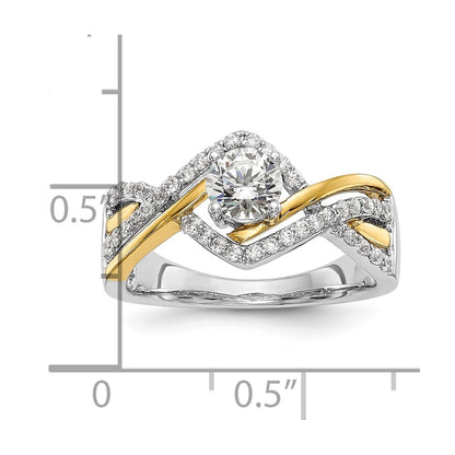 14K Bicolor Kreuz (holds 1/2 Karat (5.2mm) Rund Mittig) 1/3 Diamant Halbfassung Verlobungsring