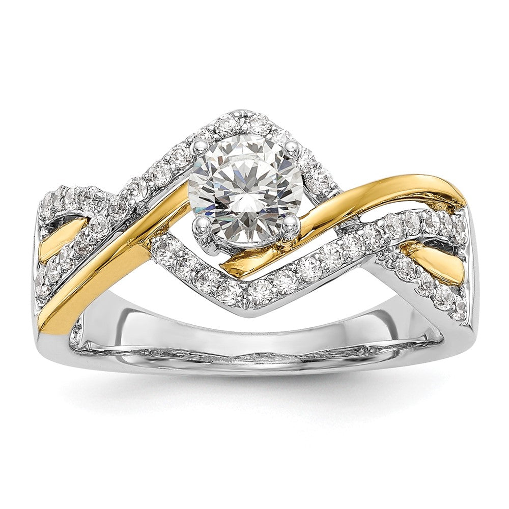 14K Bicolor Kreuz (holds 1/2 Karat (5.2mm) Rund Mittig) 1/3 Diamant Halbfassung Verlobungsring