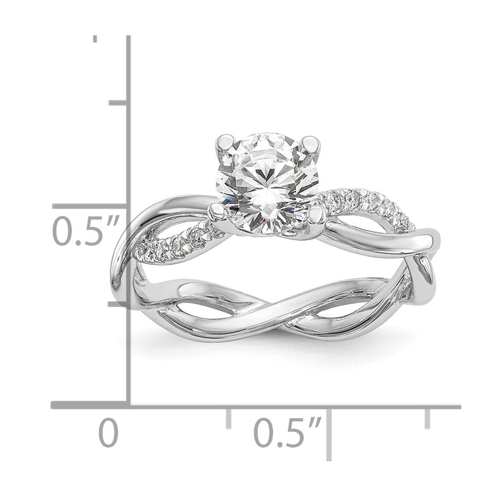 14K Weißgold Verlobungsring mit rundem 1 ct. Center-Laborgezüchteter Diamant VS/SI+ G+ und 0,25 ct. Diamanten, Bypass-Fassung