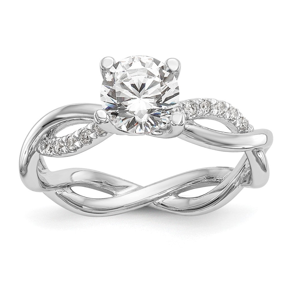 14K Weißgold Verlobungsring mit rundem 1 ct. Center-Laborgezüchteter Diamant VS/SI+ G+ und 0,25 ct. Diamanten, Bypass-Fassung