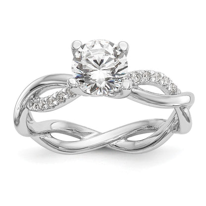 14K Weißgold Verlobungsring mit rundem 1 ct. Center-Laborgezüchteter Diamant VS/SI+ G+ und 0,25 ct. Diamanten, Bypass-Fassung