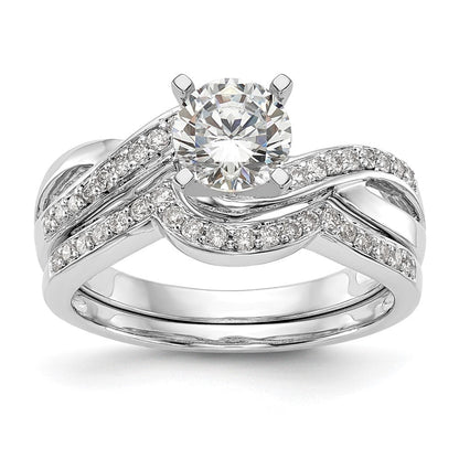Verlobungsring 14K Weißgold mit Peg-Fassung, Kreuzdesign und simuliertem Diamanten