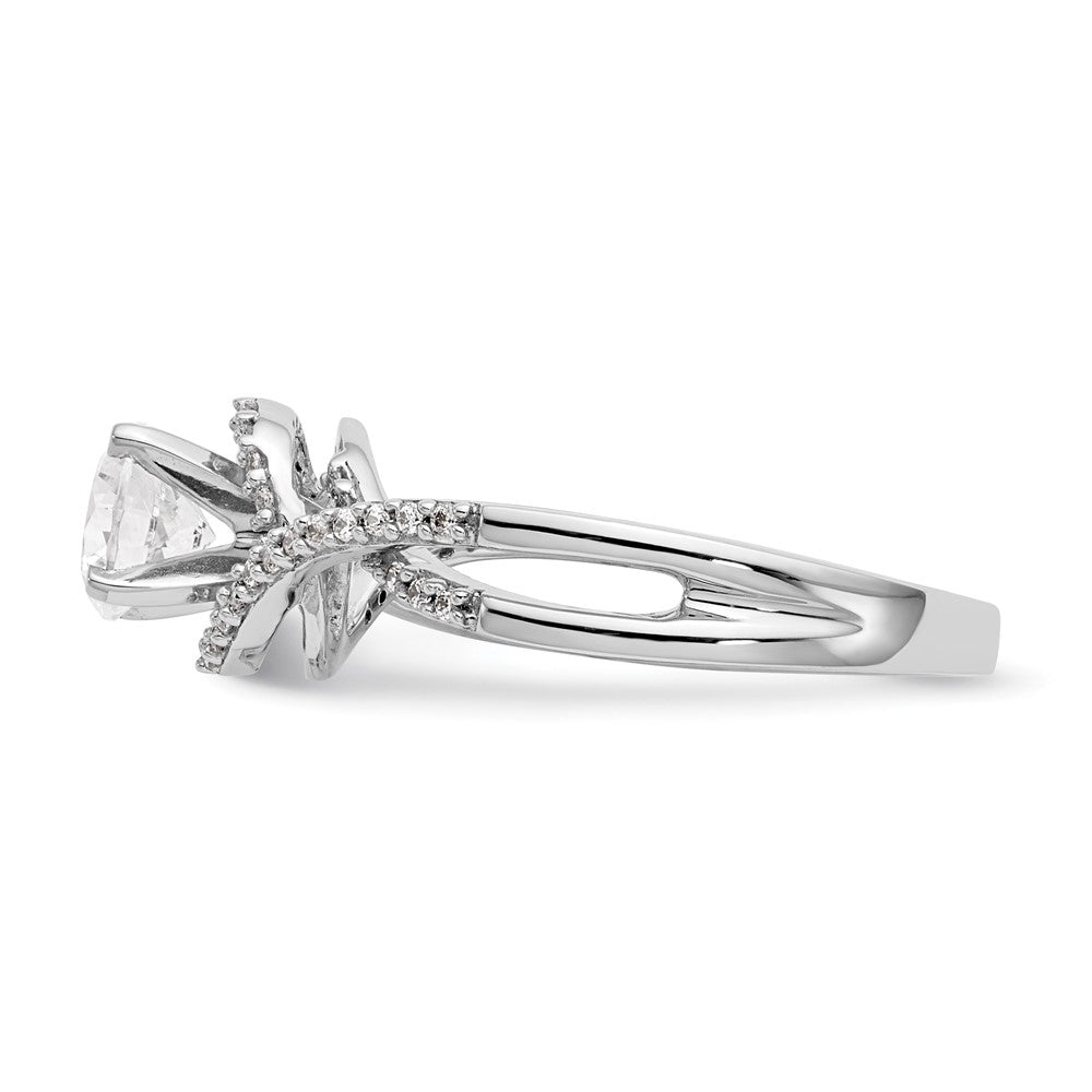 Verlobungsring aus 14K Weißgold mit Diamantsimulant im Bypass-Design in Krappenfassung