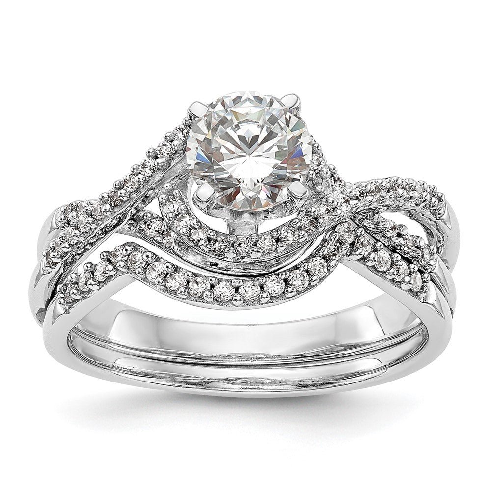 Verlobungsring aus 14K Weißgold mit Diamantsimulant im Bypass-Design in Krappenfassung