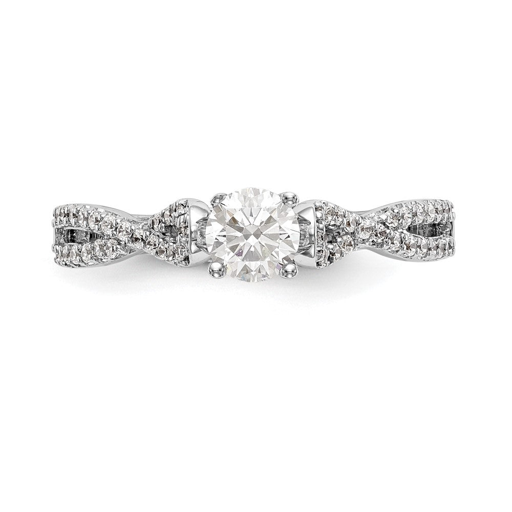14K Weißgold Verlobungsring „Criss Cross" mit simulierten Diamanten in Krappenfassung