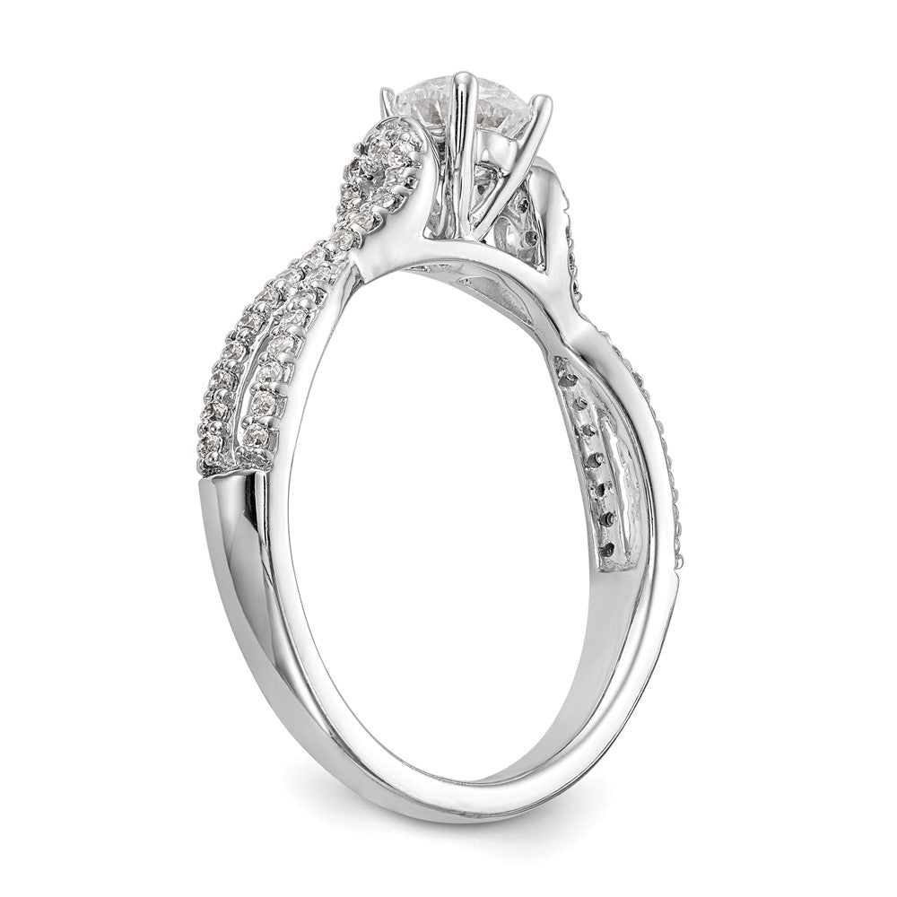 14K Weißgold Verlobungsring „Criss Cross" mit simulierten Diamanten in Krappenfassung
