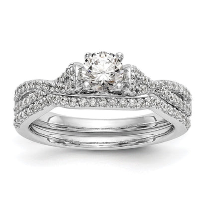 14K Weißgold Verlobungsring „Criss Cross" mit simulierten Diamanten in Krappenfassung