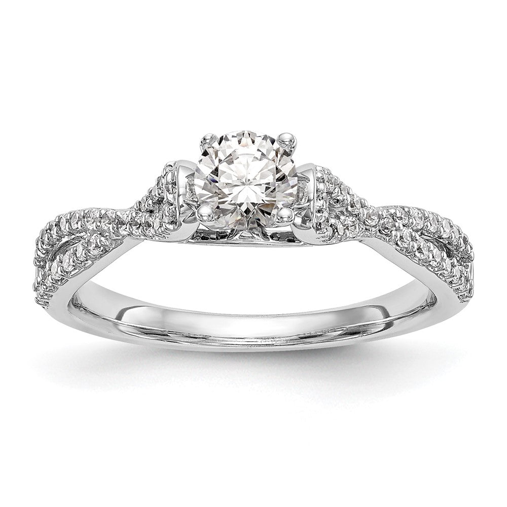 14K Weißgold Verlobungsring „Criss Cross" mit simulierten Diamanten in Krappenfassung
