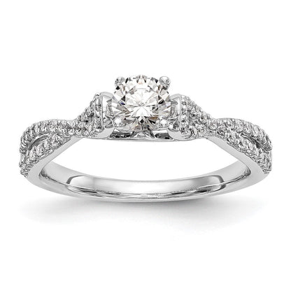 14K Weißgold Verlobungsring „Criss Cross" mit simulierten Diamanten in Krappenfassung