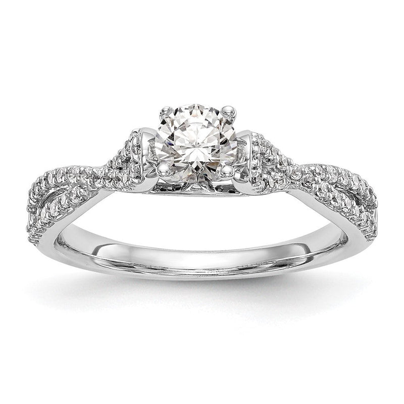 14K Weißgold Verlobungsring „Criss Cross" mit simulierten Diamanten in Krappenfassung