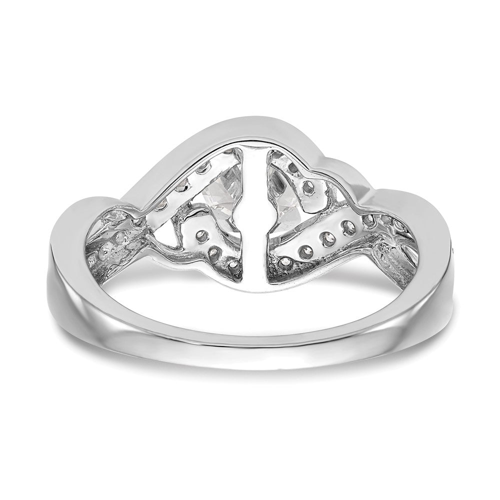 14K Weißgold Verlobungsring mit Bypass-Design und simuliertem Diamanten in Krappenfassung