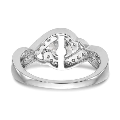 14K Weißgold Verlobungsring mit Bypass-Design und simuliertem Diamanten in Krappenfassung