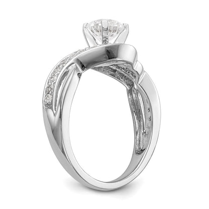 14K Weißgold Verlobungsring mit Bypass-Design und simuliertem Diamanten in Krappenfassung