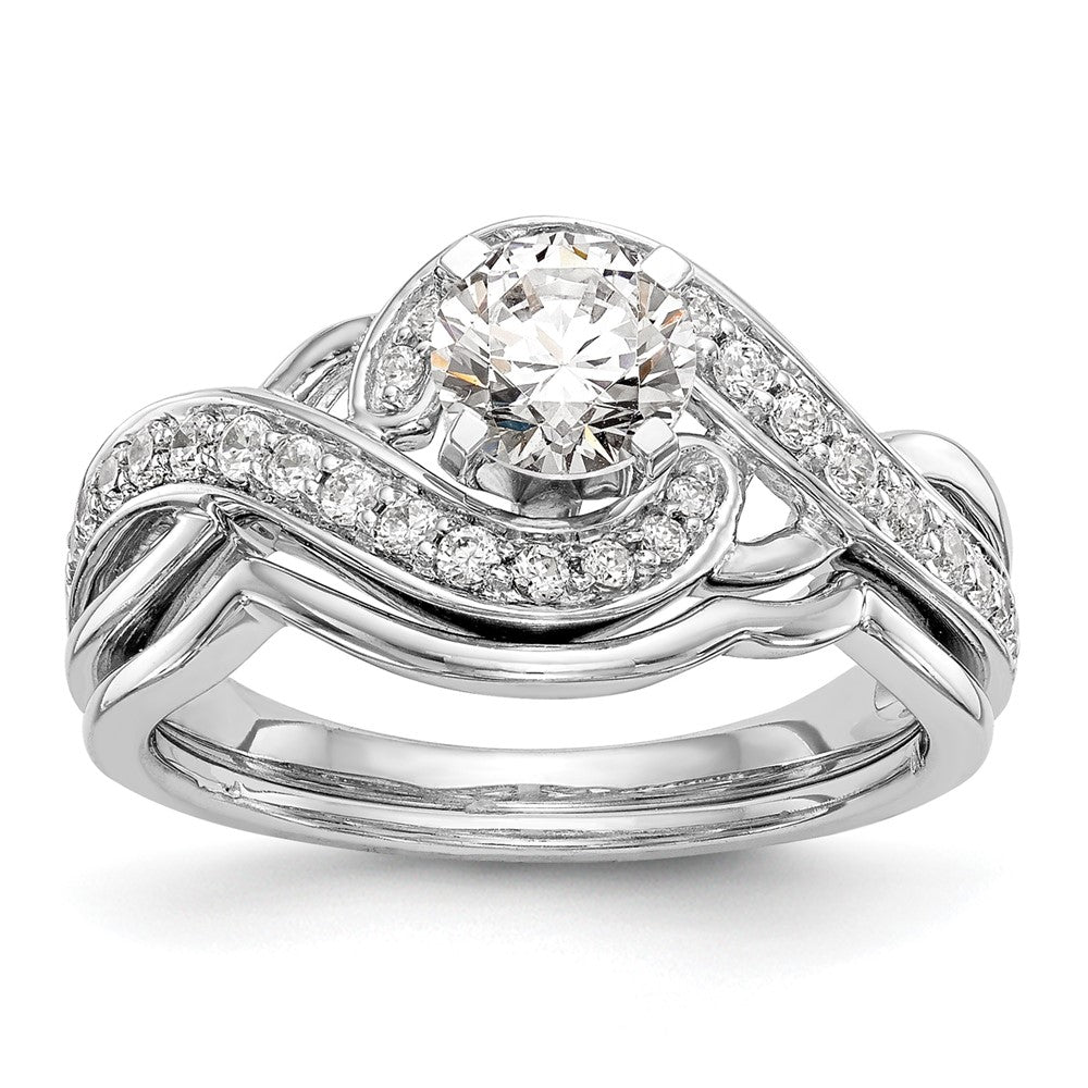 14K Weißgold Verlobungsring mit Bypass-Design und simuliertem Diamanten in Krappenfassung