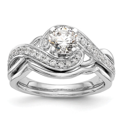14K Weißgold Verlobungsring mit Bypass-Design und simuliertem Diamanten in Krappenfassung
