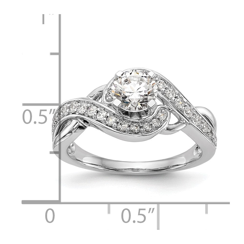 14K Weißgold Verlobungsring mit Bypass-Design und simuliertem Diamanten in Krappenfassung