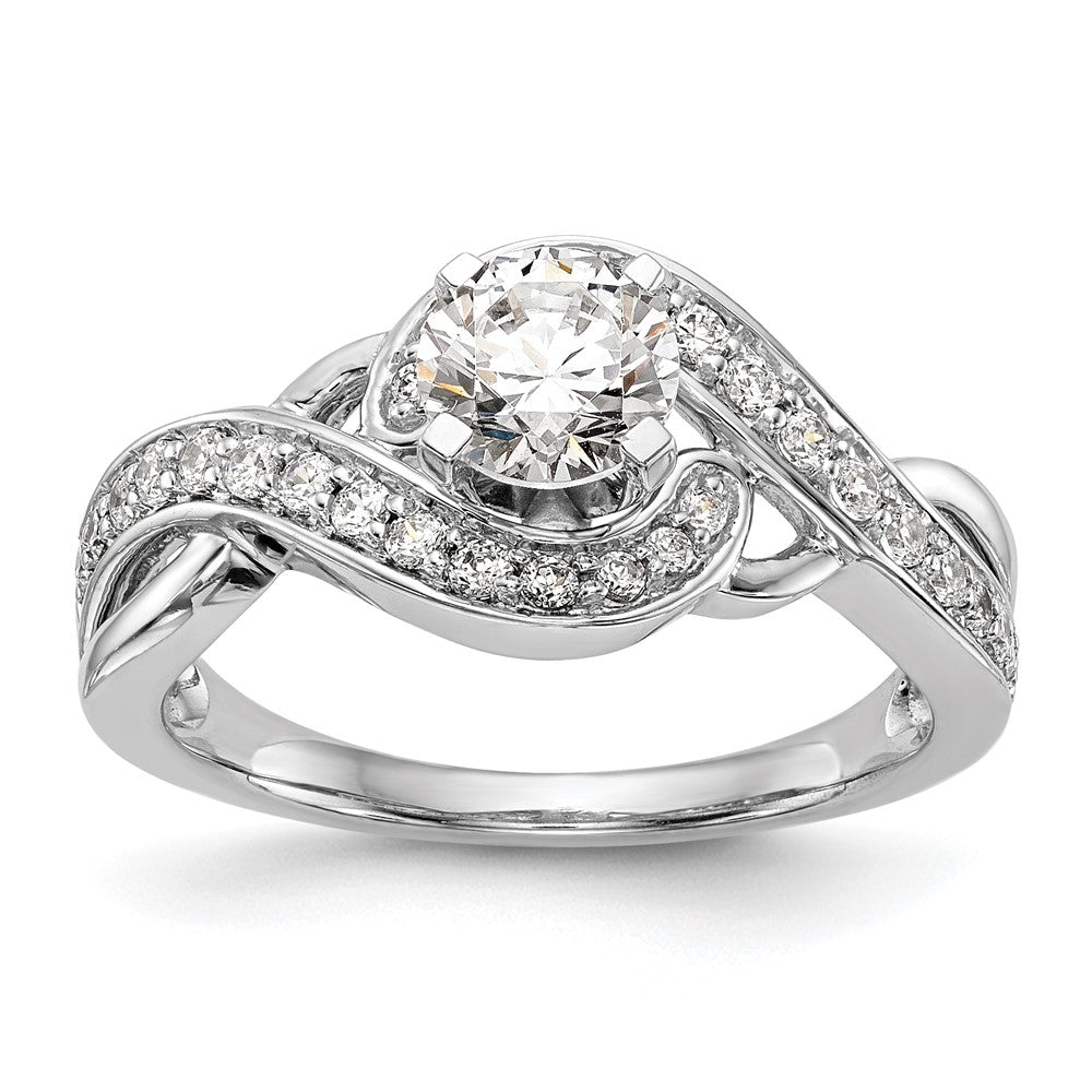 14K Weißgold Verlobungsring mit Bypass-Design und simuliertem Diamanten in Krappenfassung
