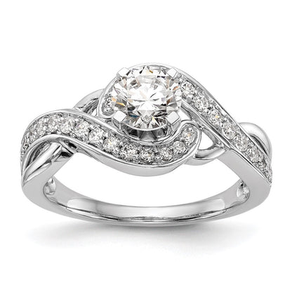 14K Weißgold Verlobungsring mit Bypass-Design und simuliertem Diamanten in Krappenfassung