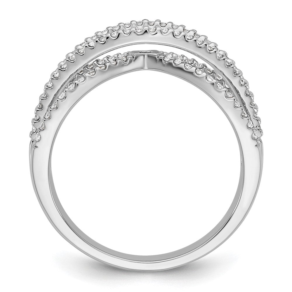 Verlobungsring aus 14 Karat Weißgold mit Krappenfassung und simuliertem Diamanten im Criss-Cross-Design