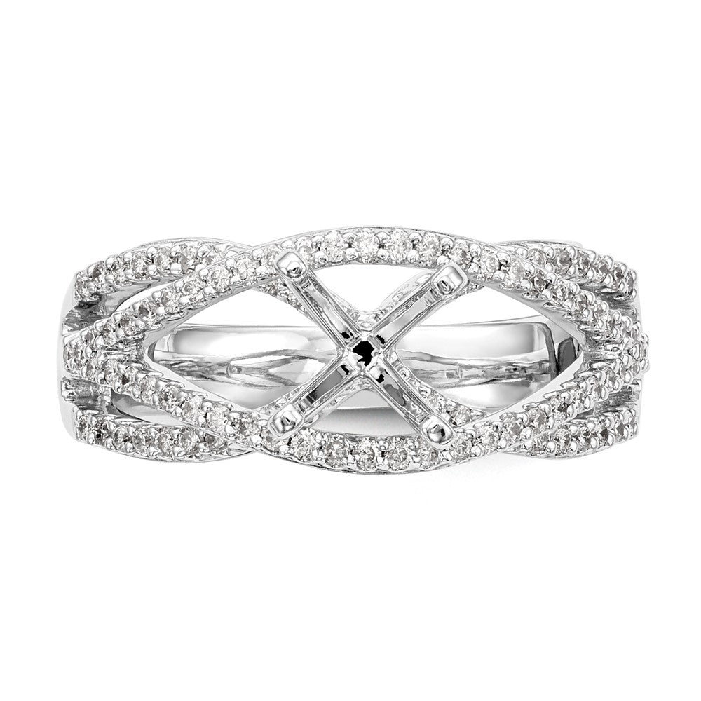 Verlobungsring aus 14 Karat Weißgold mit Krappenfassung und simuliertem Diamanten im Criss-Cross-Design