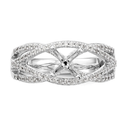 Verlobungsring aus 14 Karat Weißgold mit Krappenfassung und simuliertem Diamanten im Criss-Cross-Design