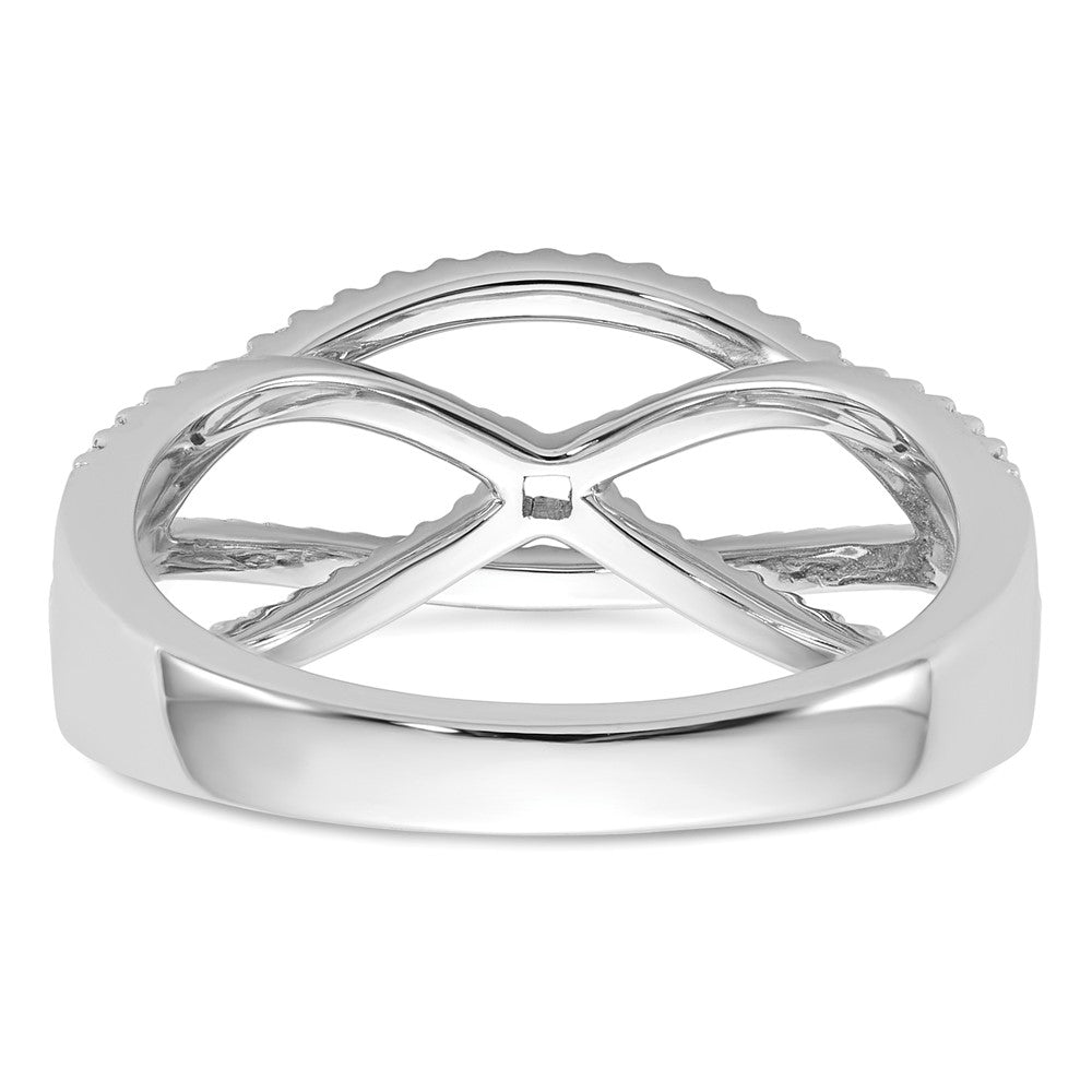 Verlobungsring aus 14 Karat Weißgold mit Krappenfassung und simuliertem Diamanten im Criss-Cross-Design