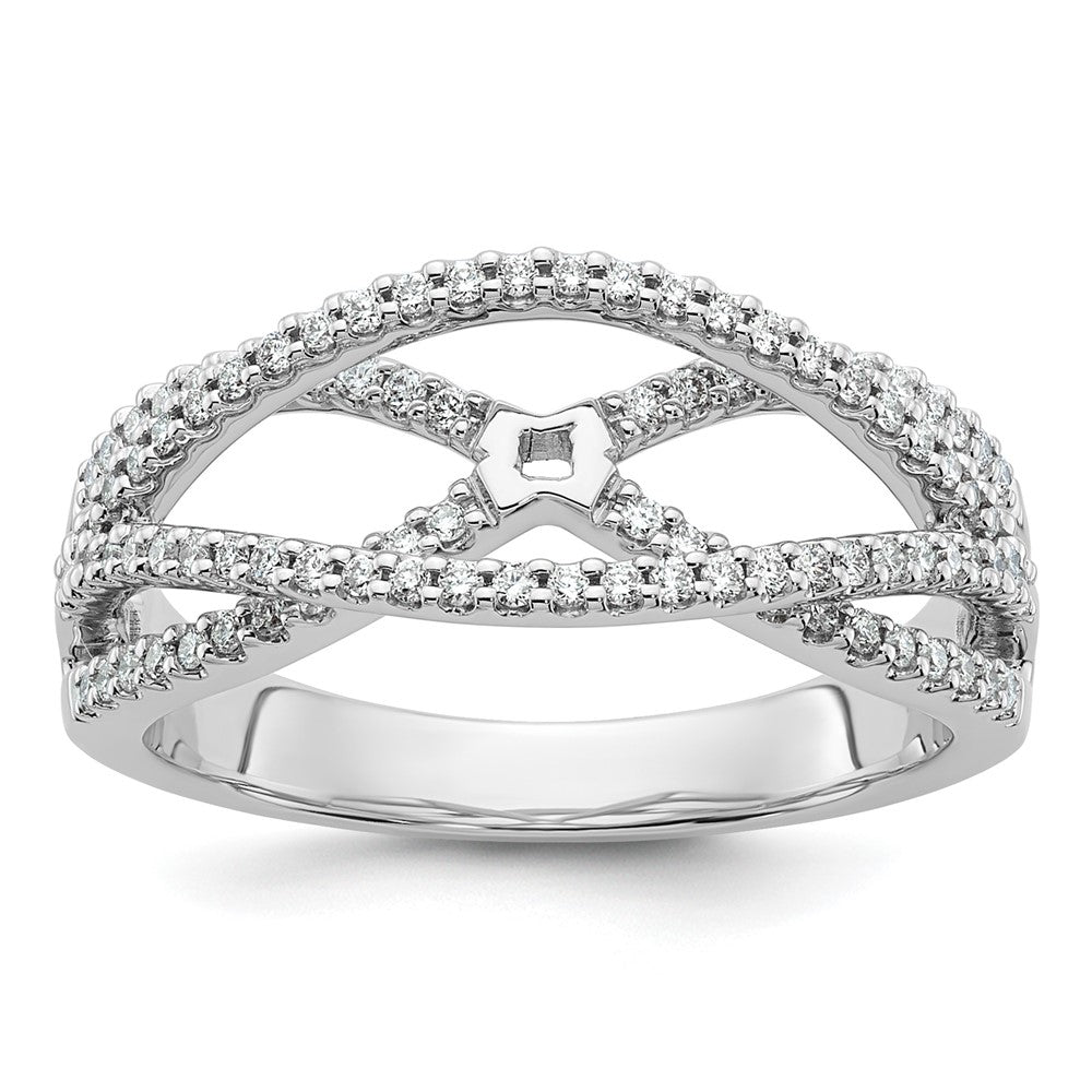 Verlobungsring aus 14 Karat Weißgold mit Krappenfassung und simuliertem Diamanten im Criss-Cross-Design