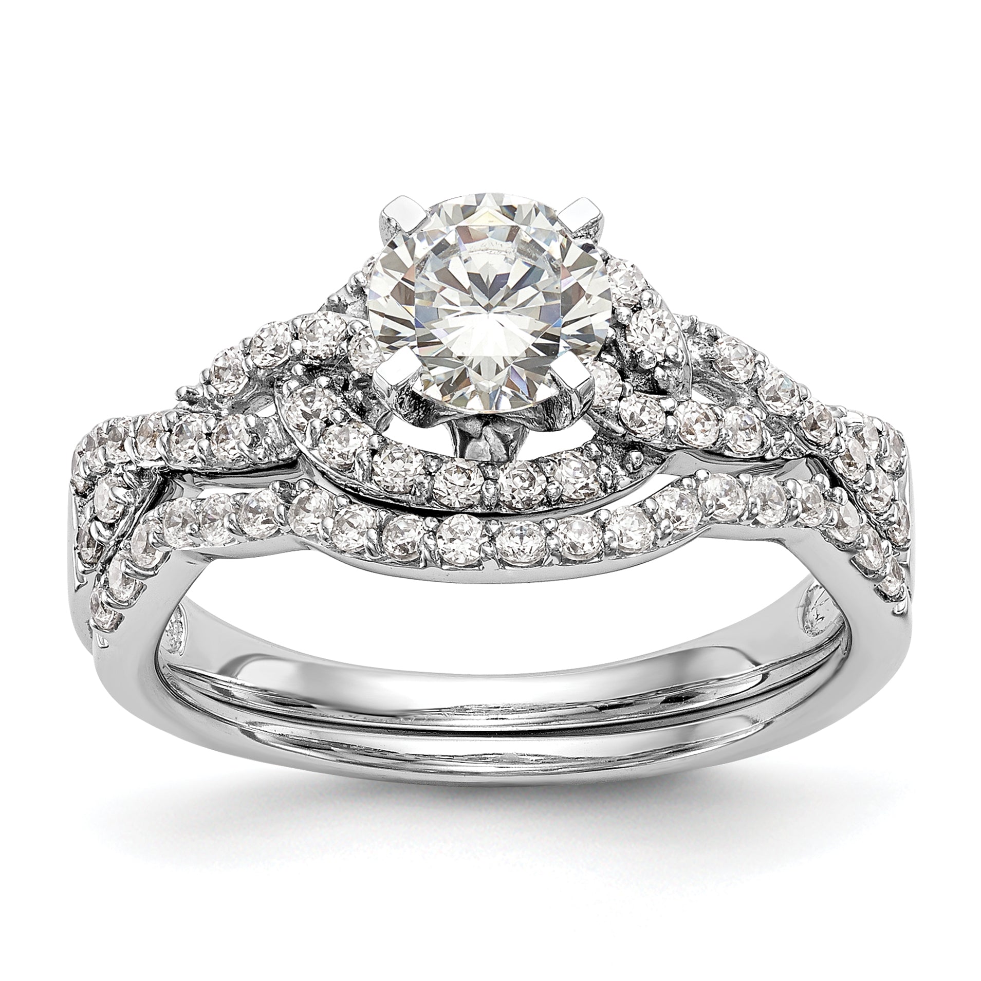 14K Weißgold Verlobungsring mit Krappenfassung und simulierten Diamanten