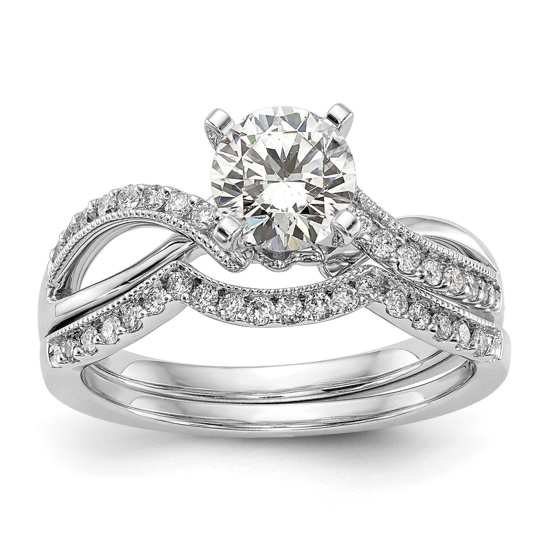 14K Weißgold Verlobungsring mit Bypass-Design und simuliertem Diamant