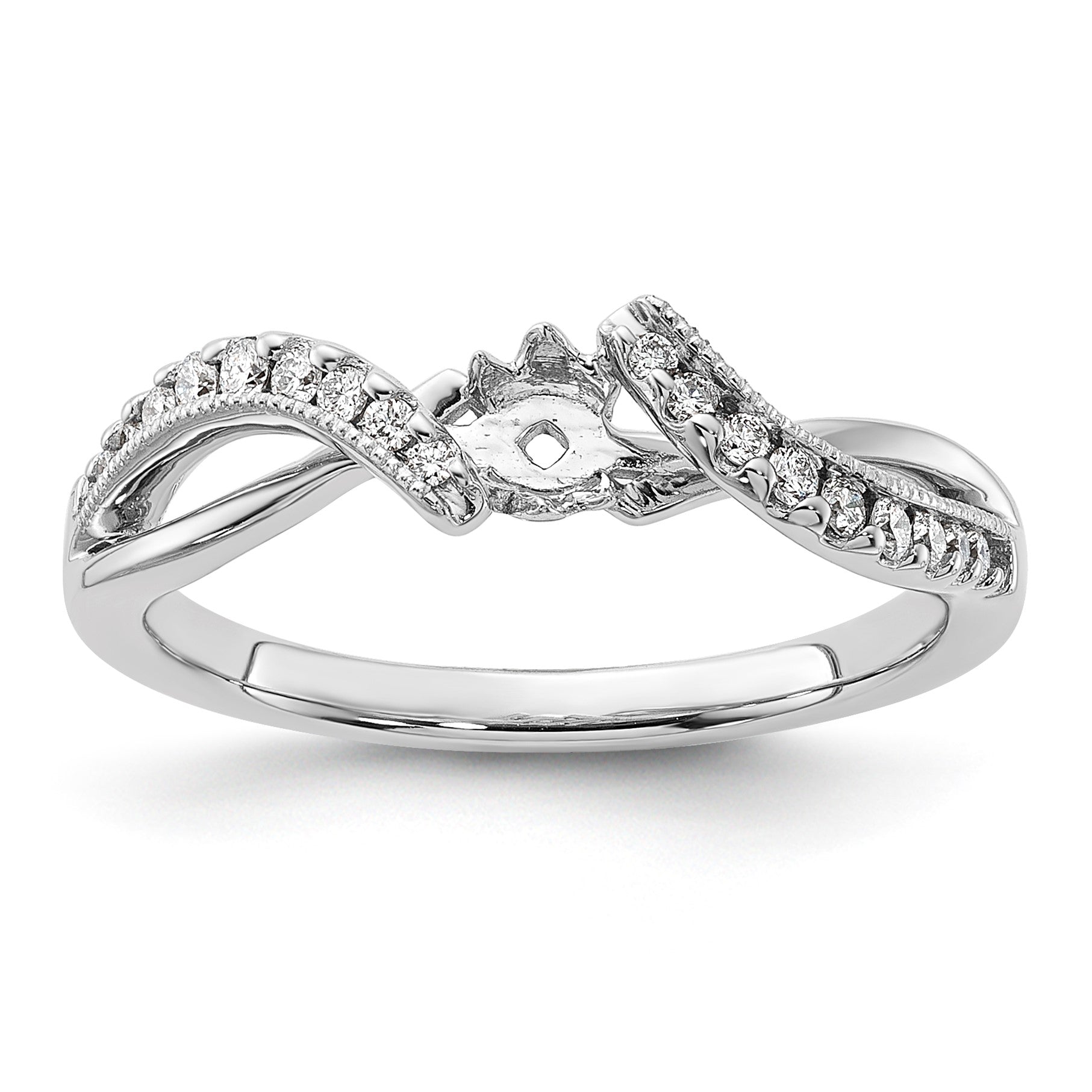 14K Weißgold Verlobungsring mit Bypass-Design und simuliertem Diamant