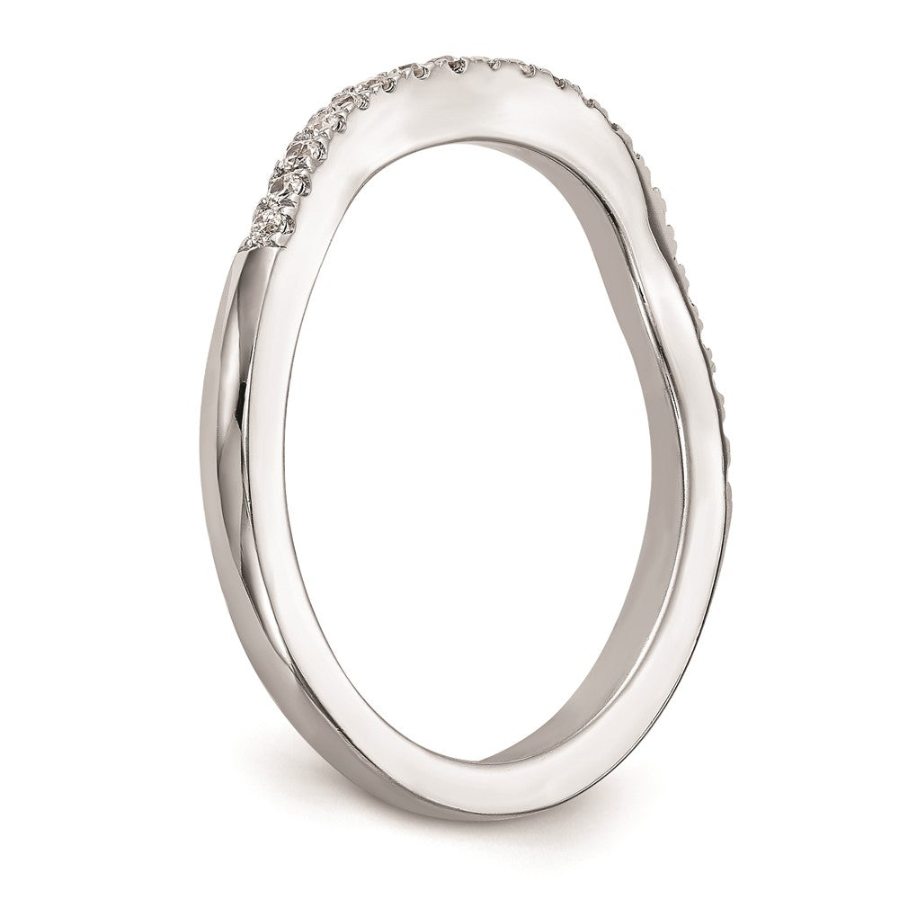 14K Weißgold Damen-Ehering mit natürlichen Diamanten, gewellte Form