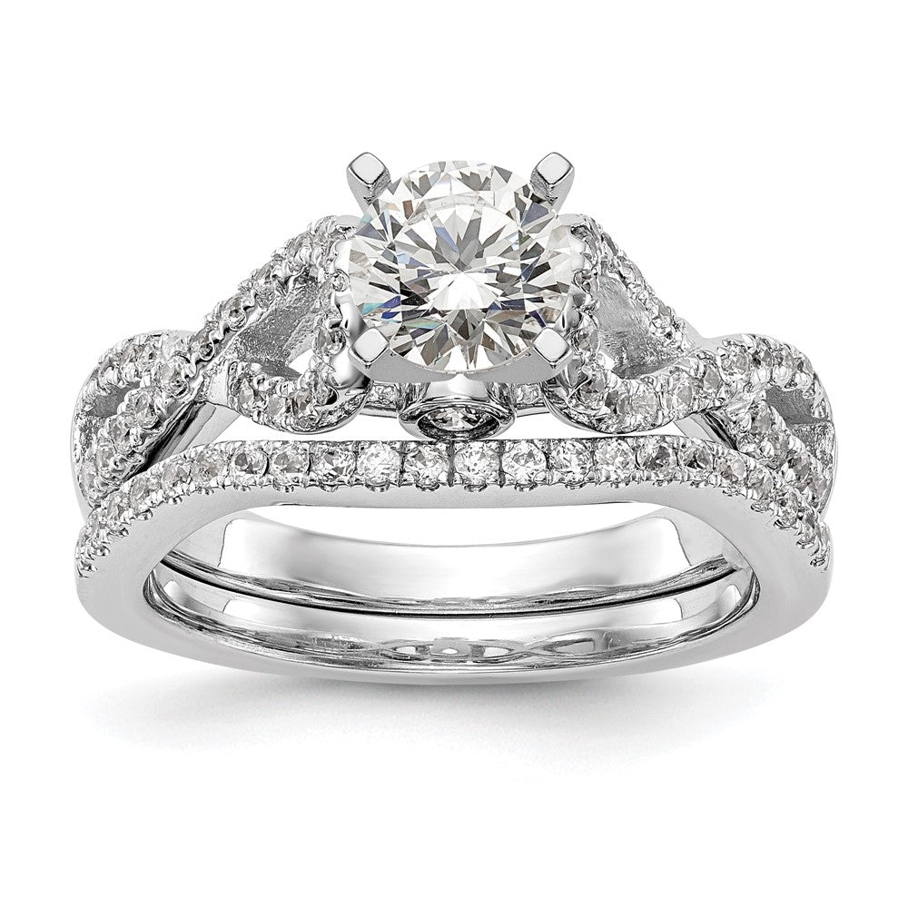 14K Weißgold Verlobungsring mit Steckfassung und simuliertem Diamant im Infinity-Design