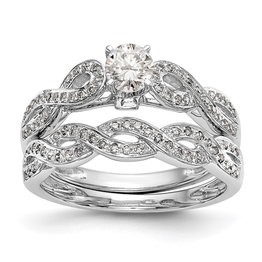 14K Weißgold Verlobungsring im Kreuz-Design mit simuliertem Diamant