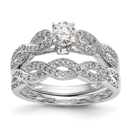 14K Weißgold Verlobungsring im Kreuz-Design mit simuliertem Diamant