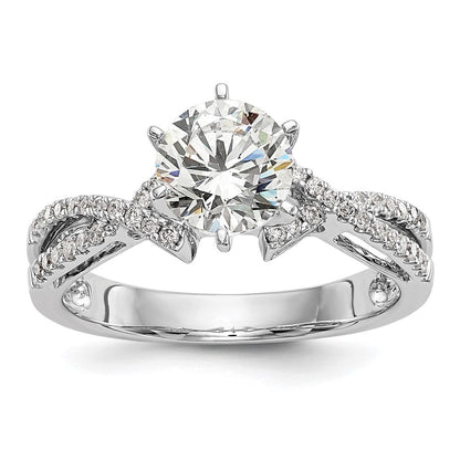 Verlobungsring aus 14K Weißgold mit Krappenfassung und simuliertem Diamanten im Criss-Cross-Design