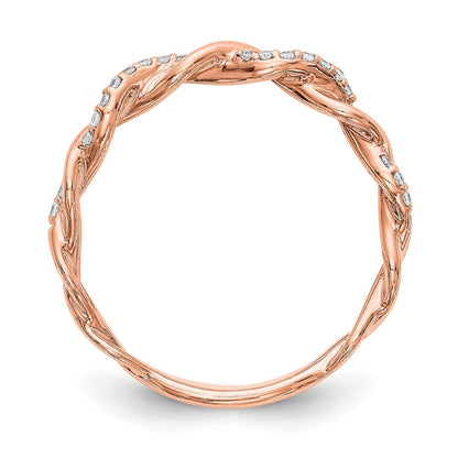 14K Roségold Ehering mit 0,125 ct. laborgezüchteten Diamanten VS/SI+ G+, Criss-Cross-Design