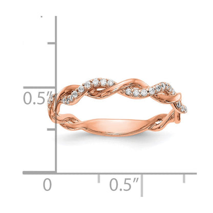 14K Roségold Ehering mit 0,125 ct. laborgezüchteten Diamanten VS/SI+ G+, Criss-Cross-Design