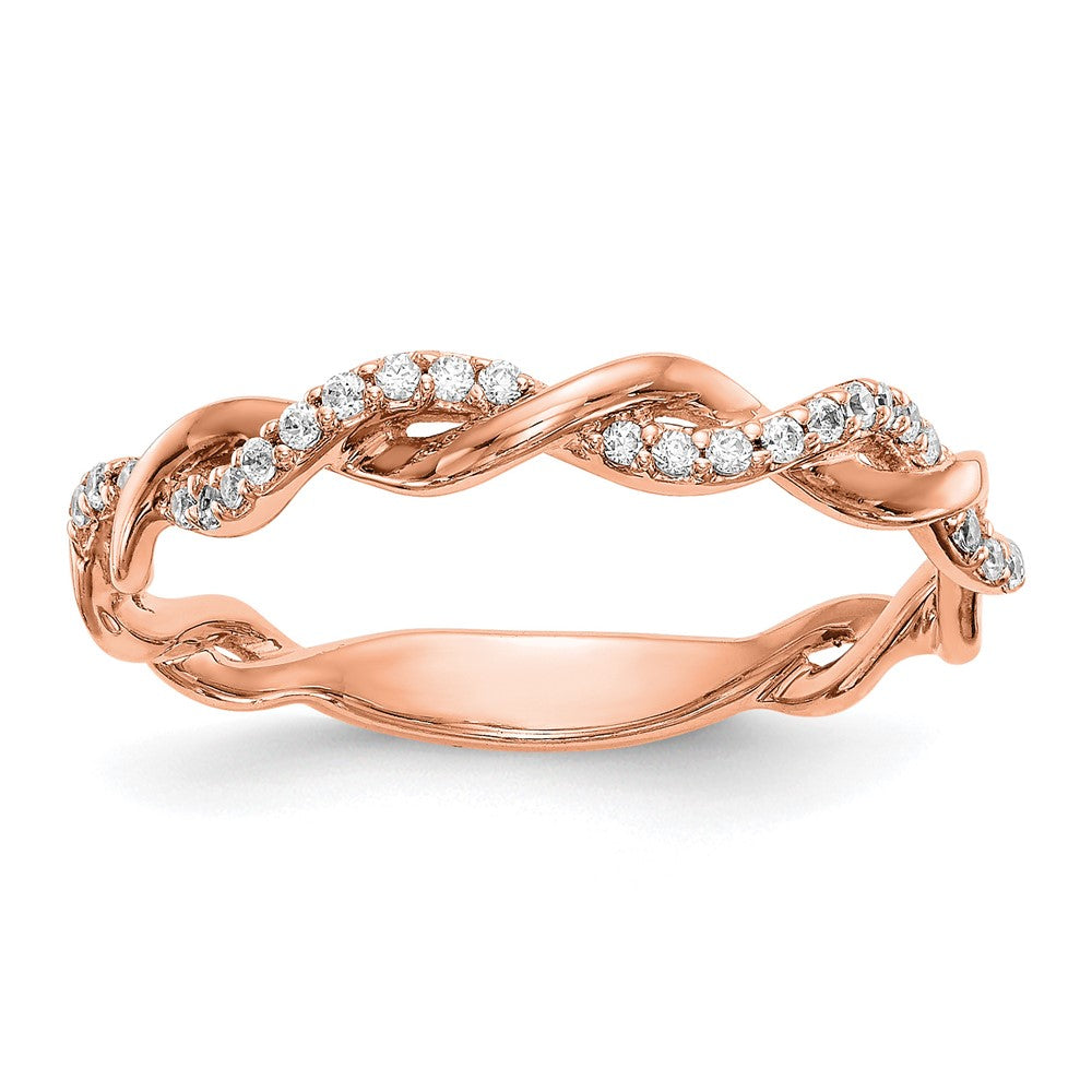 14K Roségold Ehering mit 0,125 ct. laborgezüchteten Diamanten VS/SI+ G+, Criss-Cross-Design