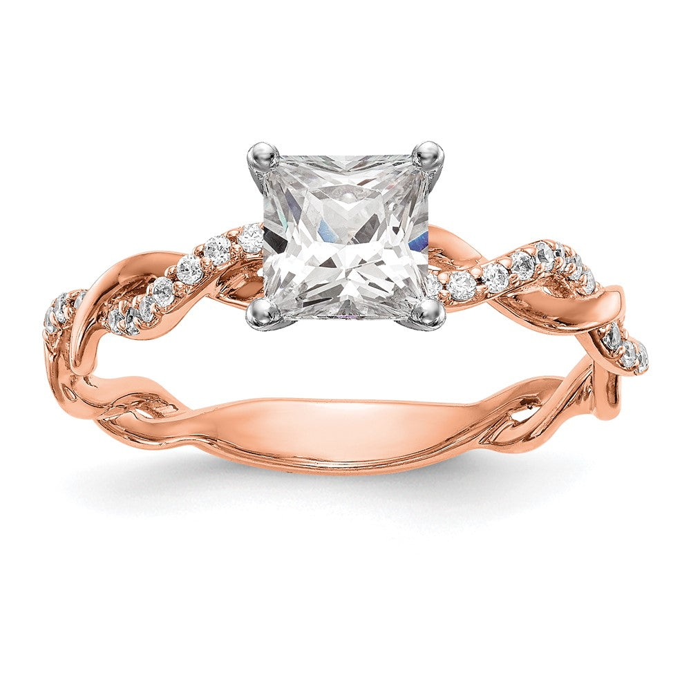 14K Roségold Kreuz Stift Set 1/10 Karat Diamant Halbfassung Verlobungsring