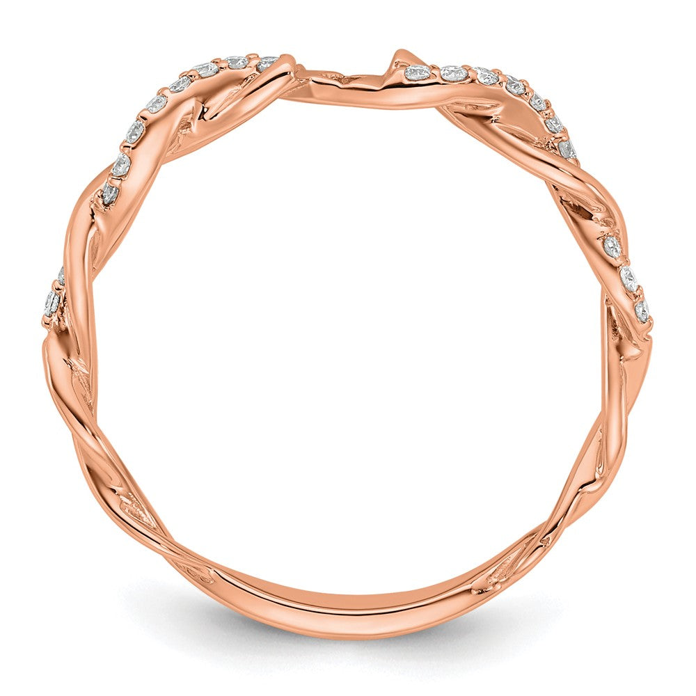14K Roségold 0,10 ct. Laborgezüchteter Diamant VS/SI+ G+ Krappenfassung Criss-Cross-Verlobungsring