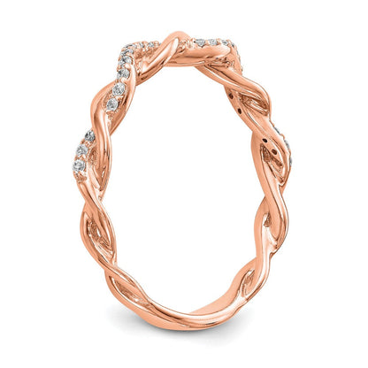 14K Roségold 0,10 ct. Laborgezüchteter Diamant VS/SI+ G+ Krappenfassung Criss-Cross-Verlobungsring